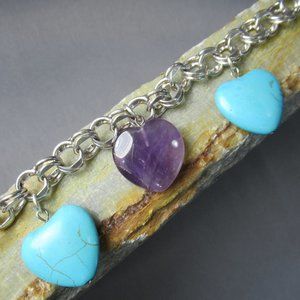 Heart of Stone Charm Bracelet Amethyst Turquoise